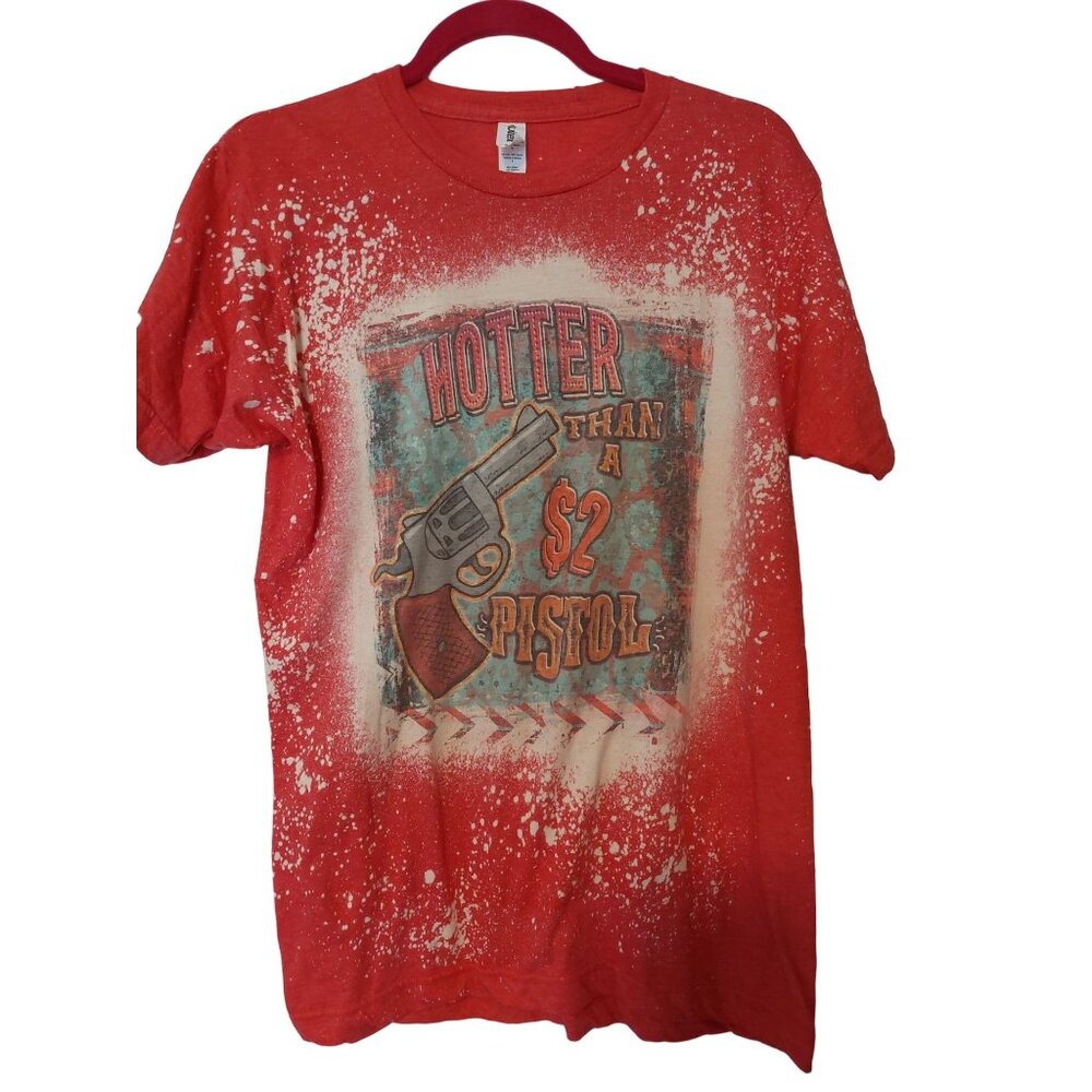 Hotter Than A $2 Pistol Splatter T-Shirt Red Medium Tultex Cotton Polyester Unis